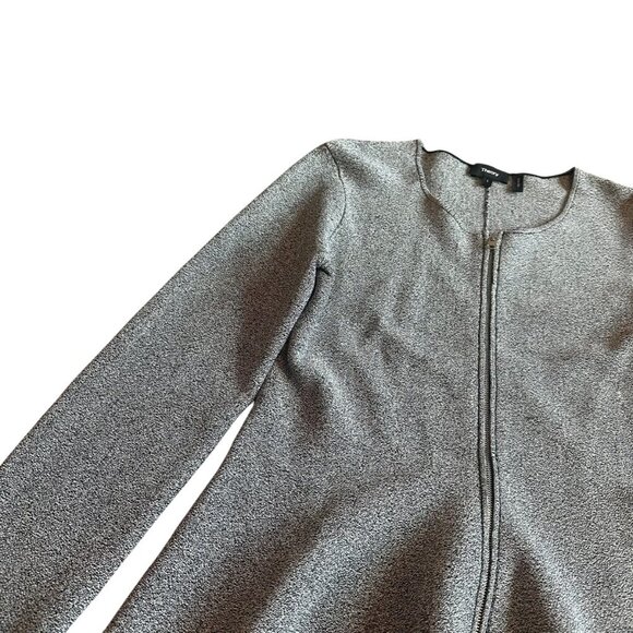 Theory Grey Marled Zip-Down Peplum Sweater Jacket Stretch Size Large Women's - Picture 4 of 10
